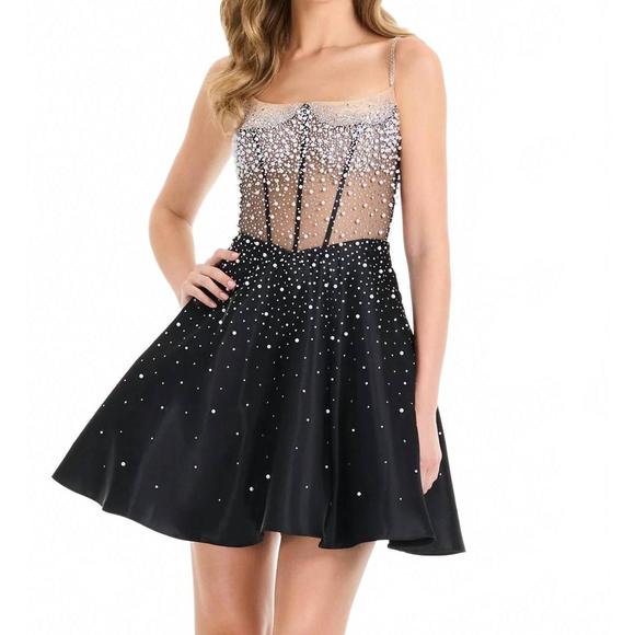 NEW ASHLEYLAUREN sweetheart satin mini dress in black